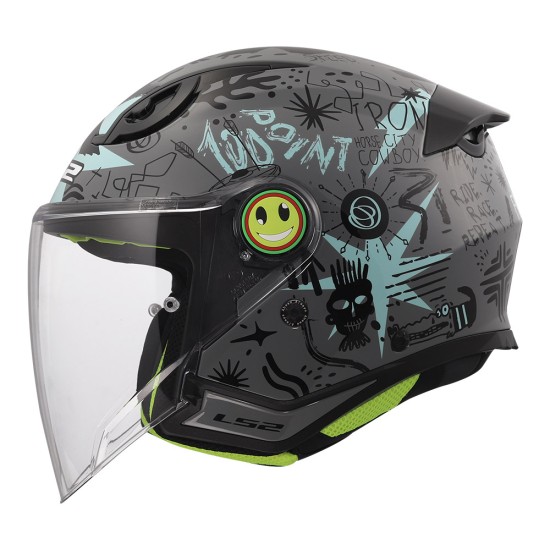 Casco infantil LS2 OF622 FUNNY II SCRIBBLE Gloss Grey Blue - Micasco.es - Tu tienda de cascos de moto