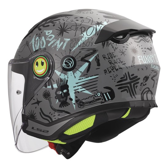 Casco infantil LS2 OF622 FUNNY II SCRIBBLE Gloss Grey Blue - Micasco.es - Tu tienda de cascos de moto