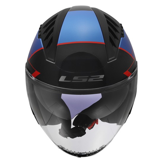 Casco jet LS2 OF600 Copter II Tango Gloss Black Blue Red - Micasco.es - Tu tienda de cascos de moto