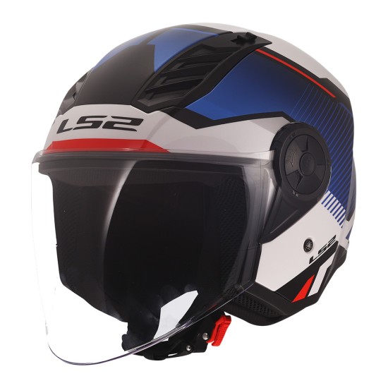 Casco jet LS2 OF616 Airflow II SOLAR Gloss White Blue Red - Micasco.es - Tu tienda de cascos de moto