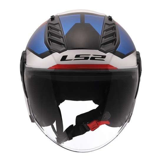 Casco jet LS2 OF616 Airflow II SOLAR Gloss White Blue Red - Micasco.es - Tu tienda de cascos de moto