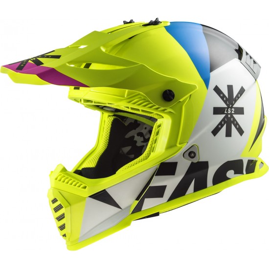 Casco cross/enduro LS2 Helmets MX437 FAST EVO Heavy White HV Yellow - Micasco.es - Tu tienda de cascos de moto