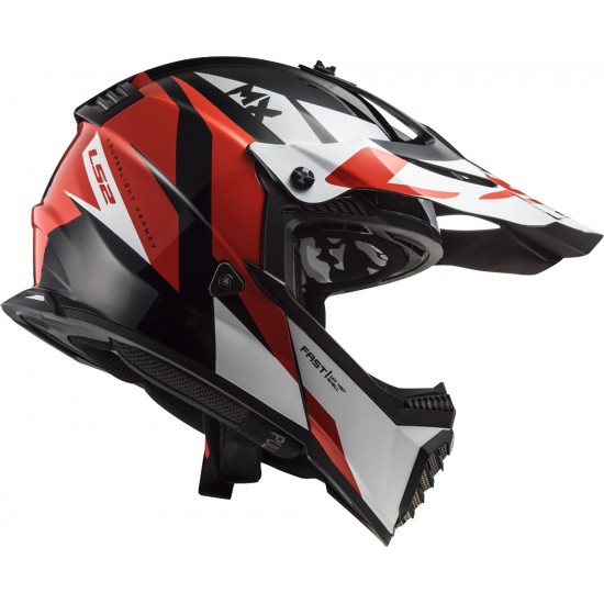 Casco cross/enduro LS2 Helmets MX437 FAST EVO Strike Black White Red - Micasco.es - Tu tienda de cascos de moto