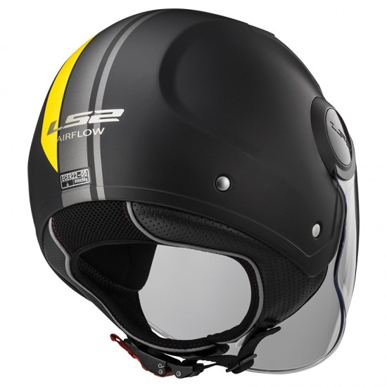 Casco jet LS2 Helmets OF562 AIRFLOW L METROPOLIS Matt Black Yellow - Micasco.es - Tu tienda de cascos de moto