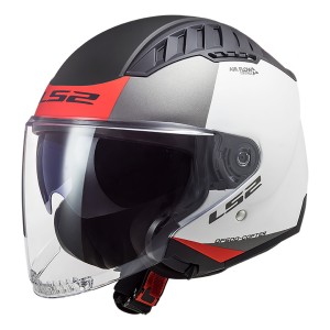 Casco jet LS2 OF600 Copter Urbane Matt White Red - Micasco.es - Tu tienda de cascos de moto