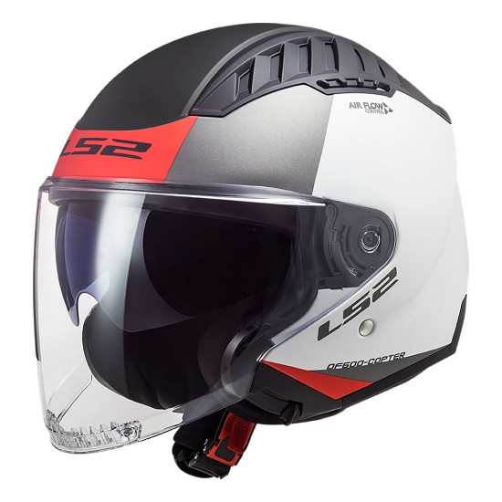 Casco jet LS2 OF600 Copter Urbane Matt White Red - Micasco.es - Tu tienda de cascos de moto