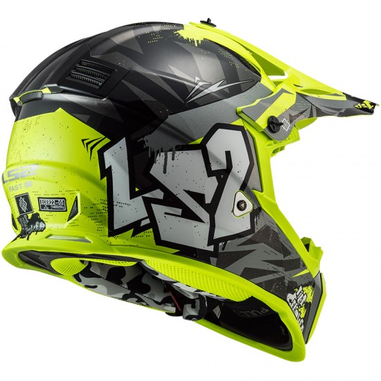 Casco cross/enduro LS2 Helmets MX437 FAST EVO Crusher Black HV Yellow - Micasco.es - Tu tienda de cascos de moto