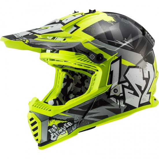 Casco cross/enduro LS2 Helmets MX437 FAST EVO Crusher Black HV Yellow - Micasco.es - Tu tienda de cascos de moto