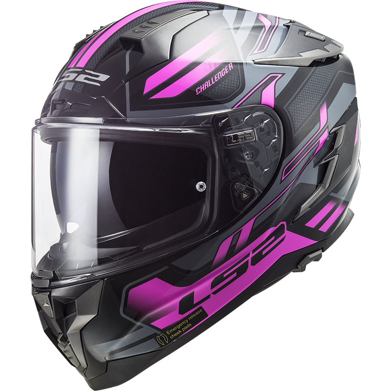 Casco LS2 FF327 Challenger SPIN Black Titanium Fluo Pink