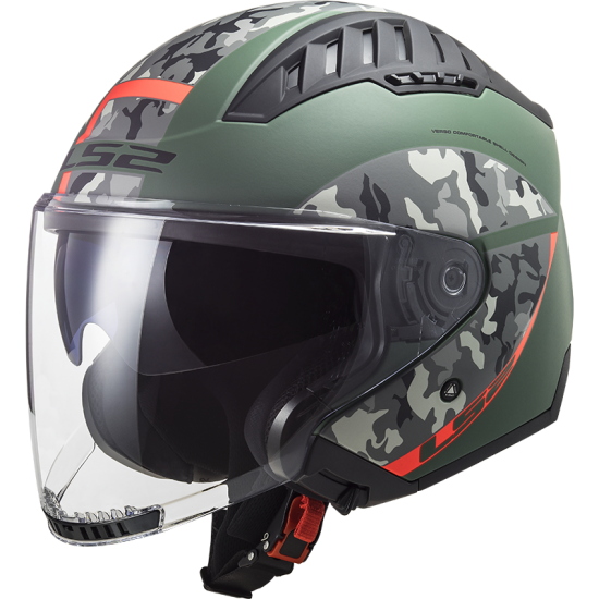 Casco jet LS2 OF600 Copter Crispy Matt Military Green Orange - Micasco.es - Tu tienda de cascos de moto