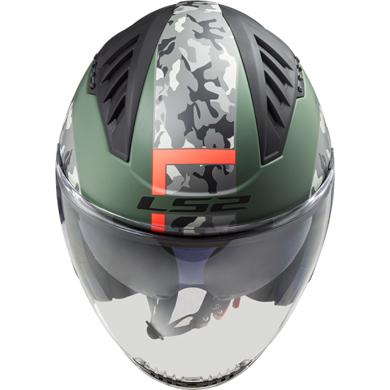 Casco jet LS2 OF600 Copter Crispy Matt Military Green Orange - Micasco.es - Tu tienda de cascos de moto