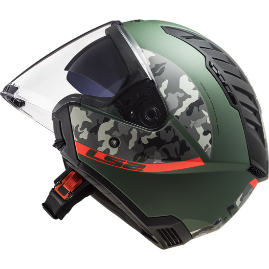 Casco jet LS2 OF600 Copter Crispy Matt Military Green Orange - Micasco.es - Tu tienda de cascos de moto